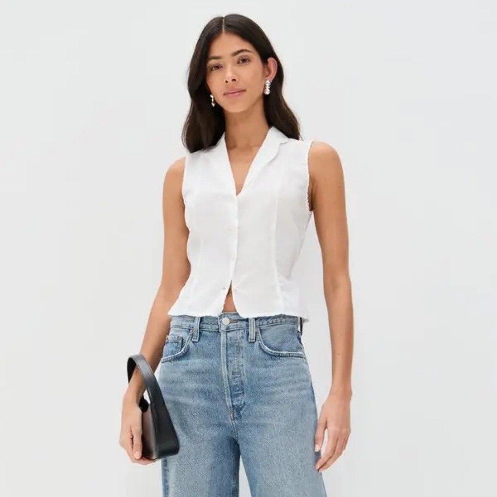 Reformation | Kady Collared Button Front Tank Top in White | Size 4